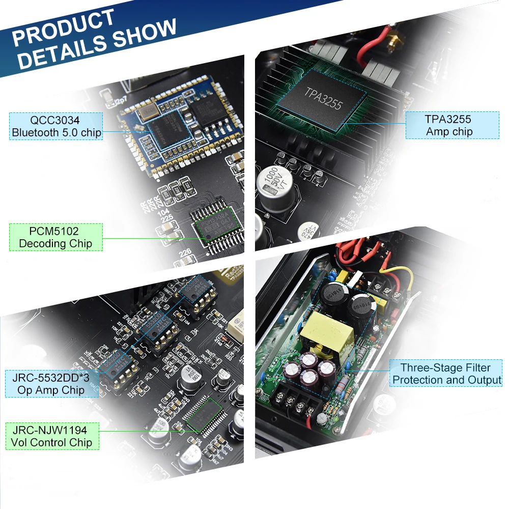 Усилитель звука высокой мощности BRZHIFI 300 Вт * 2 TPA3251 USB DAC 0 Hi-Fi усилитель Bluetooth 5 QCC3034