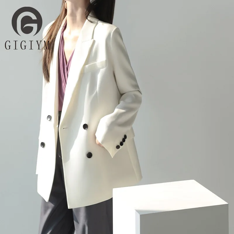 

GIGIYW color Double breasted Versatile Fall 2022 Loose Off white Casual Coat blazer Women autumn 2022 new