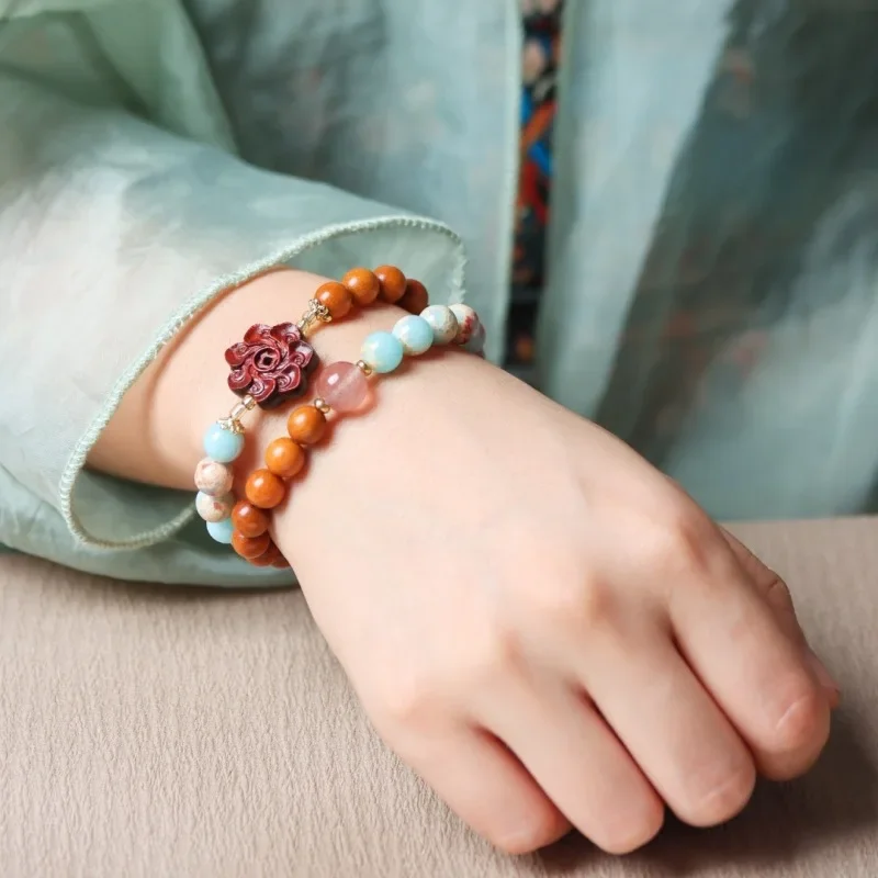 Двойной круглый нефритовый браслет из сандалового дерева 8 мм ручной работы DIY