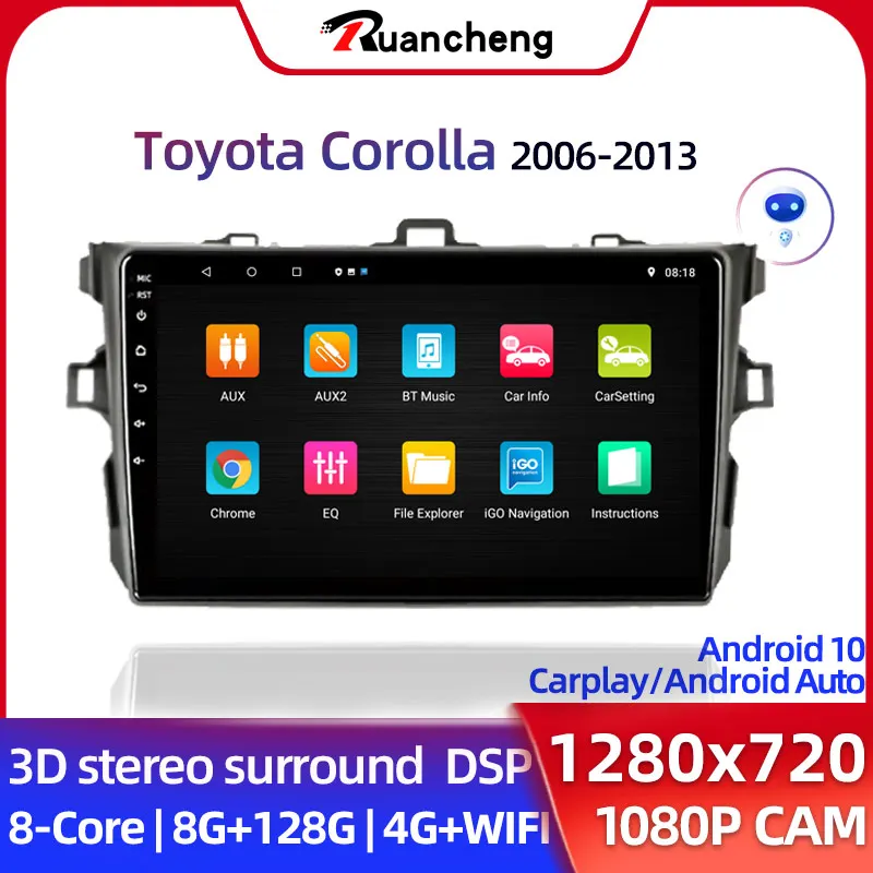 Автомагнитола 2 din android 10 мультимедийный плеер для Toyota Corolla E140/150 2007 2008 2009 2010 2011 2012 2013