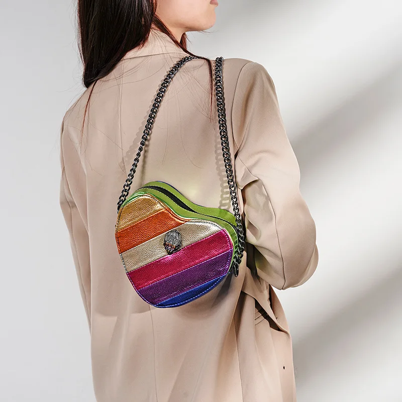 

Новая женская сумка через плечо с контрастной радужной цепочкой, сумка через плечо с принтом совы, птицы, дизайнерская сумка на плечо для женщин
