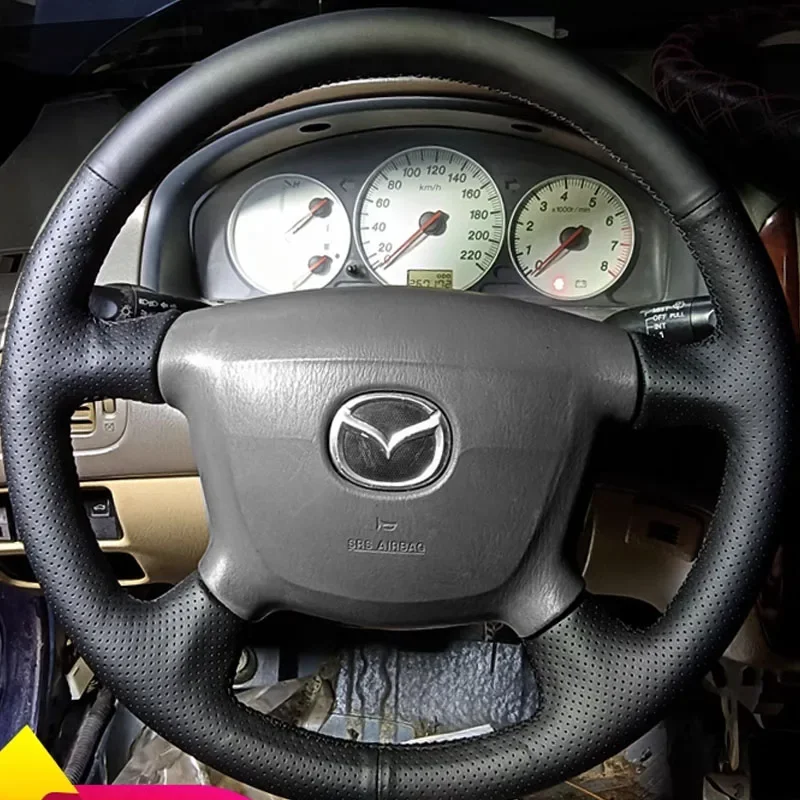 

Для Mazda Primus 323 автомобильные аксессуары DIY ручная работа черный нескользящий износостойкий чехол на руль из натуральной кожи