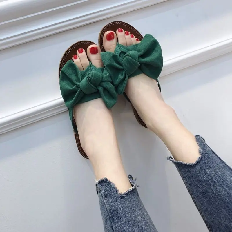 2023 New Women Summer Casual Slides Comfortable Flax Slippers Striped Bow Flip Flops Platform Sandals Ladies Indoor Shoes