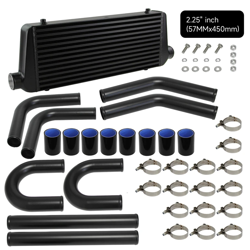 

Universal Intercooler 550x230x65mm with 8PCS 2.25in/57mm OD Aluminum Piping DIY Kit
