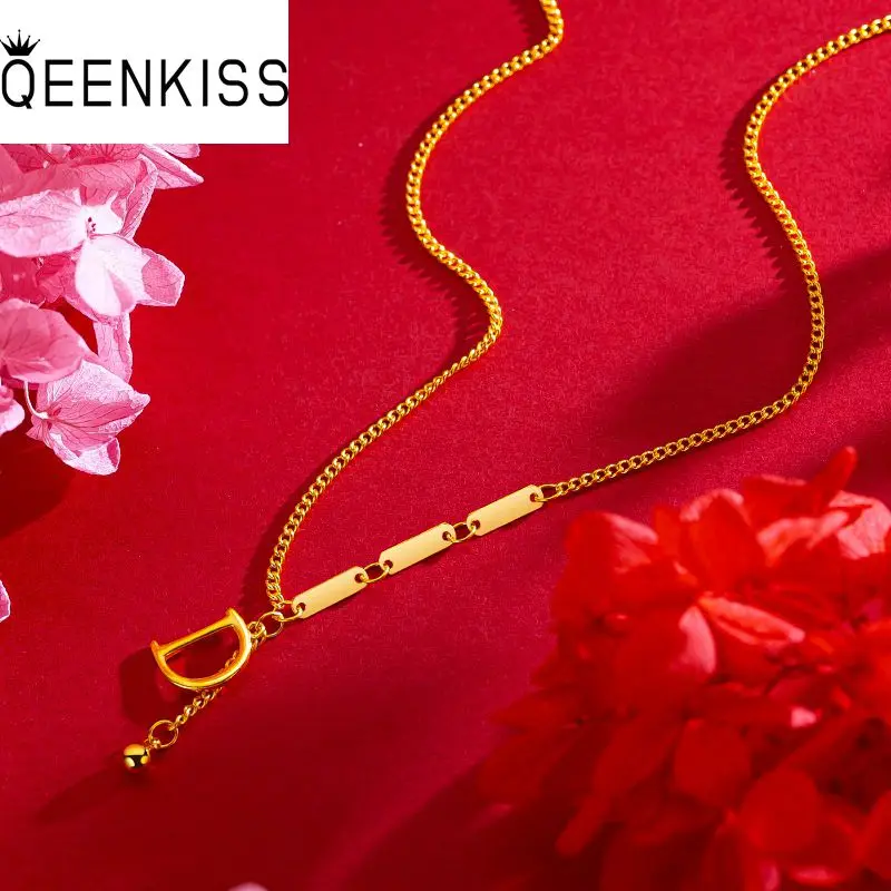 

QEENKISS NC5327 Fine Jewelry Wholesale Fashion New Woman Girlfriend Party Birthday Wedding Christmas Gift D 24KT Gold Necklace