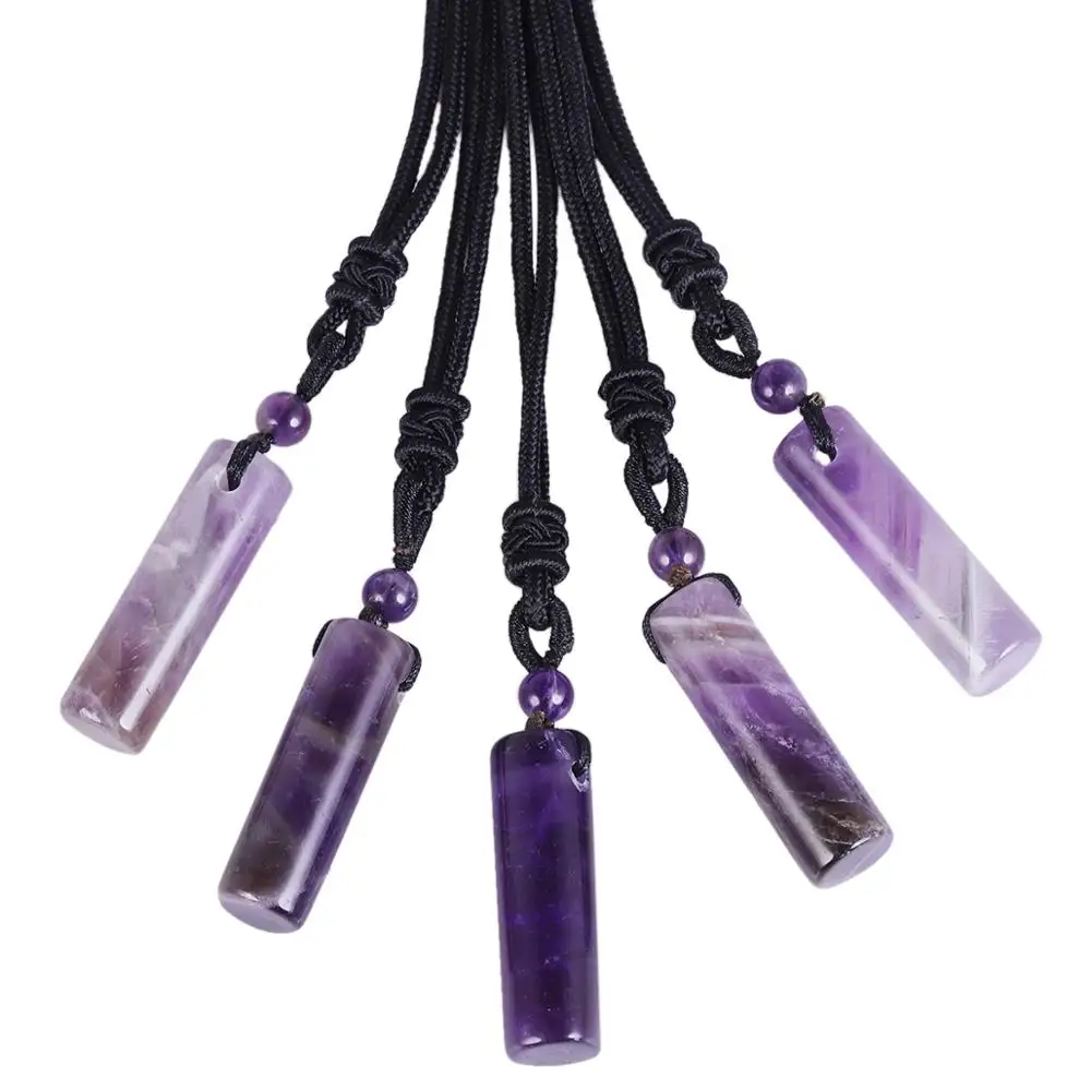 

TUMBEELLUWA Healing Crystal Stone Pillar Column Pendant Necklaces, Reiki Round Beads Ornament Cylinder Nylon Cord Unisex Jewelry