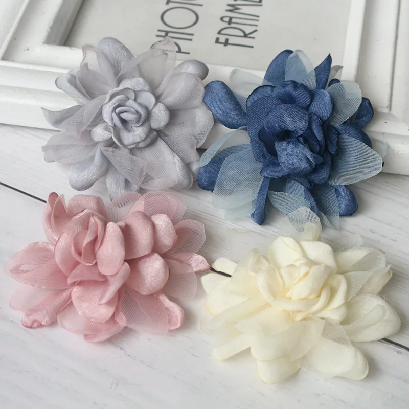 

10pcs 6.5CM Burned Artificial Rose Fabric Flowers For Wedding Decoration Chiffon Flower Patch Appliquee Wreath Bride Bouque