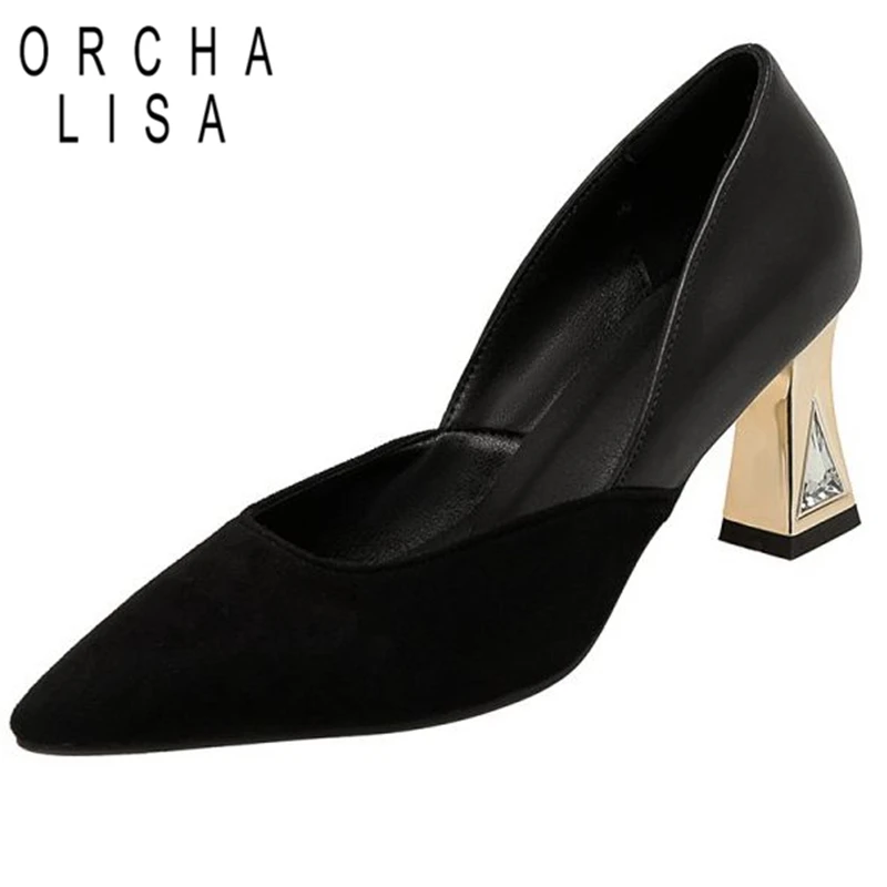 

Женские туфли-лодочки с острым носком, на блочном каблуке