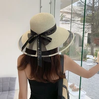 new women summer straw hat fashion wide brim casual beach sun hat sunscreen block uv protection panama bow cap casquette femme