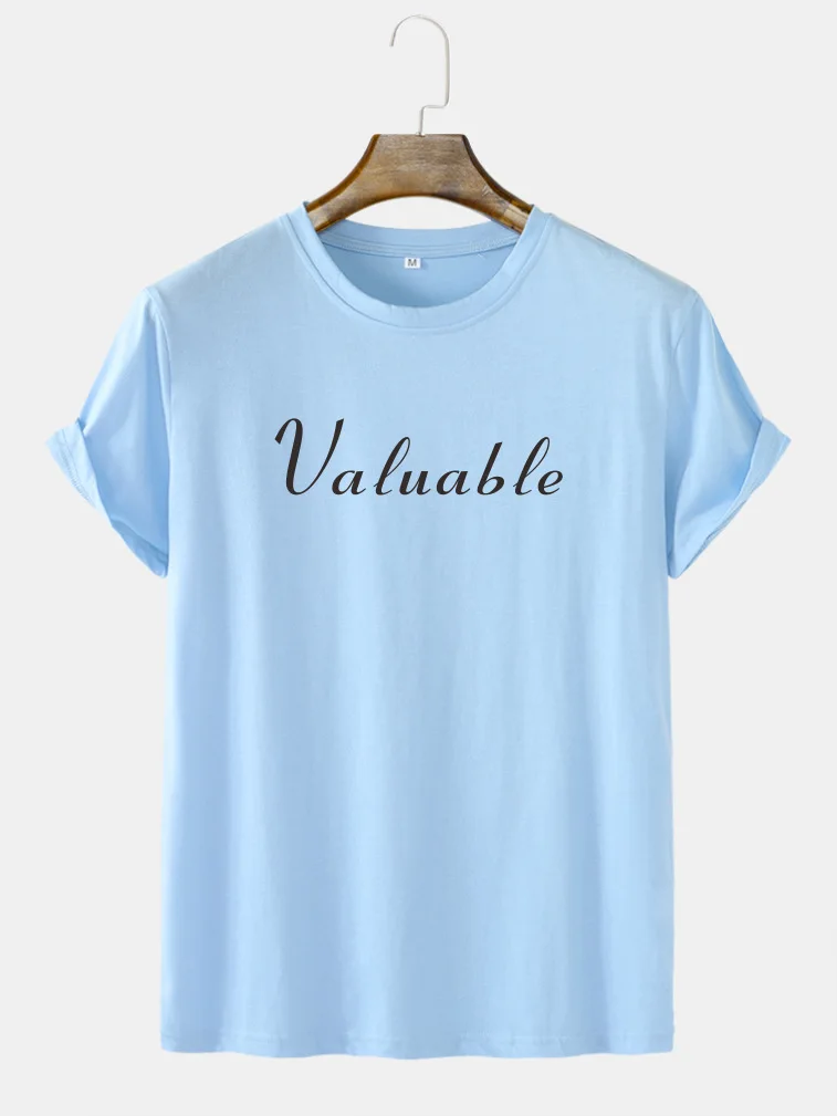 

Men's Thin T-Shirt Summer Oversized Letter Printing Solid Color Tide Brand Round Neck Loose All-match Trend Fashion Top Hot Sale