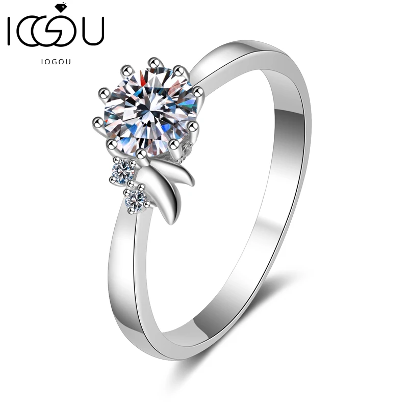 

IOGOU For Women 925 Sterling Silver D-Color Moissanite Ring 6.0mm(0.8ct) Simple Fashion Ring Jewelry with GRA Certificate