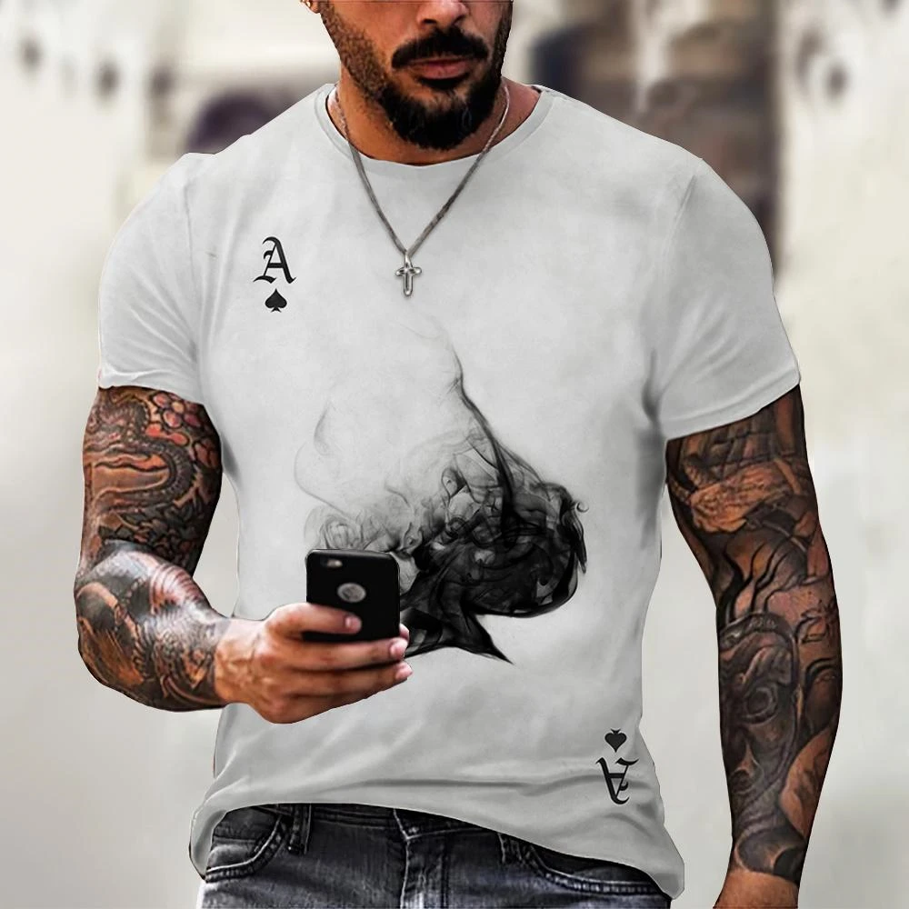 

2023 Men T-shirt 3d Poker Printed Short Sleeve Fashion Personality Men's Clothing Harajuku Streetwear O Collar Oversize T-shirt