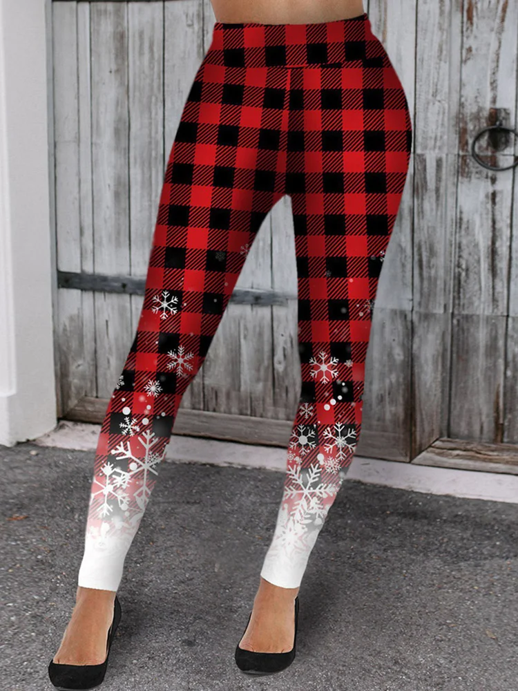 Christmas 2022 Novelty New Snowflake Buffalo Plaid Skinny Leggings for Women Gradient Ugly Xmas Legging Holiday Party Pants