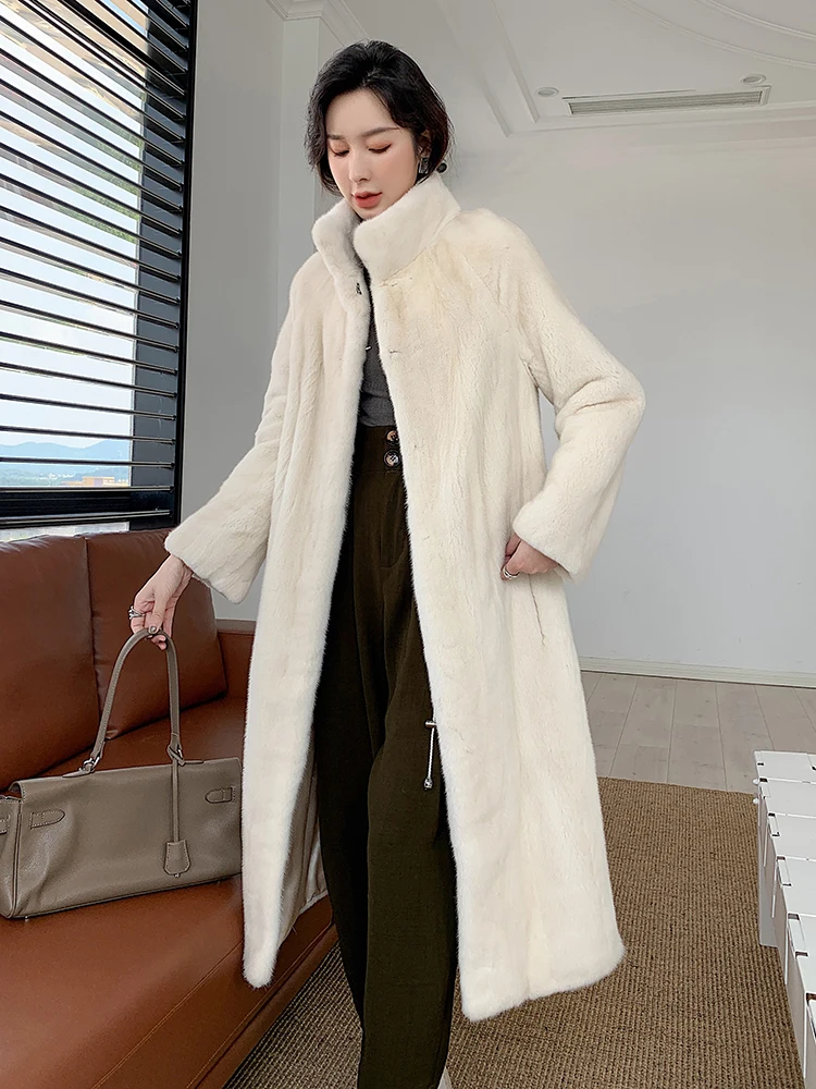 Fangtai 2023 New Winter Warm Luxury Natural Real Mink Fur Coat Women Long Mink Imported Purple Label Velvet Jacket Free Shipping