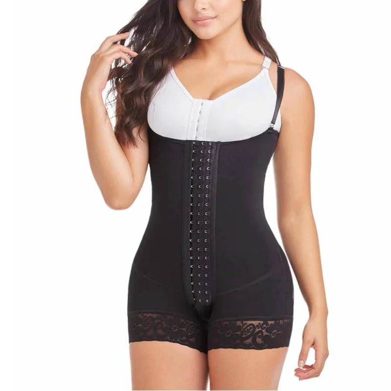 Women'S Bodyshaper Butt Lifter Open Bust Tummy Control Hook And Eye Closure Adjustable Thin Shoulder Strap Lace Shapewear