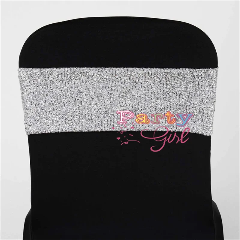 Silver Gold Sequin Chair Band Spandex Chair Sashes Tie Bow With Buckle For Chair Cover Banquet Wedding  Decoration images - 6