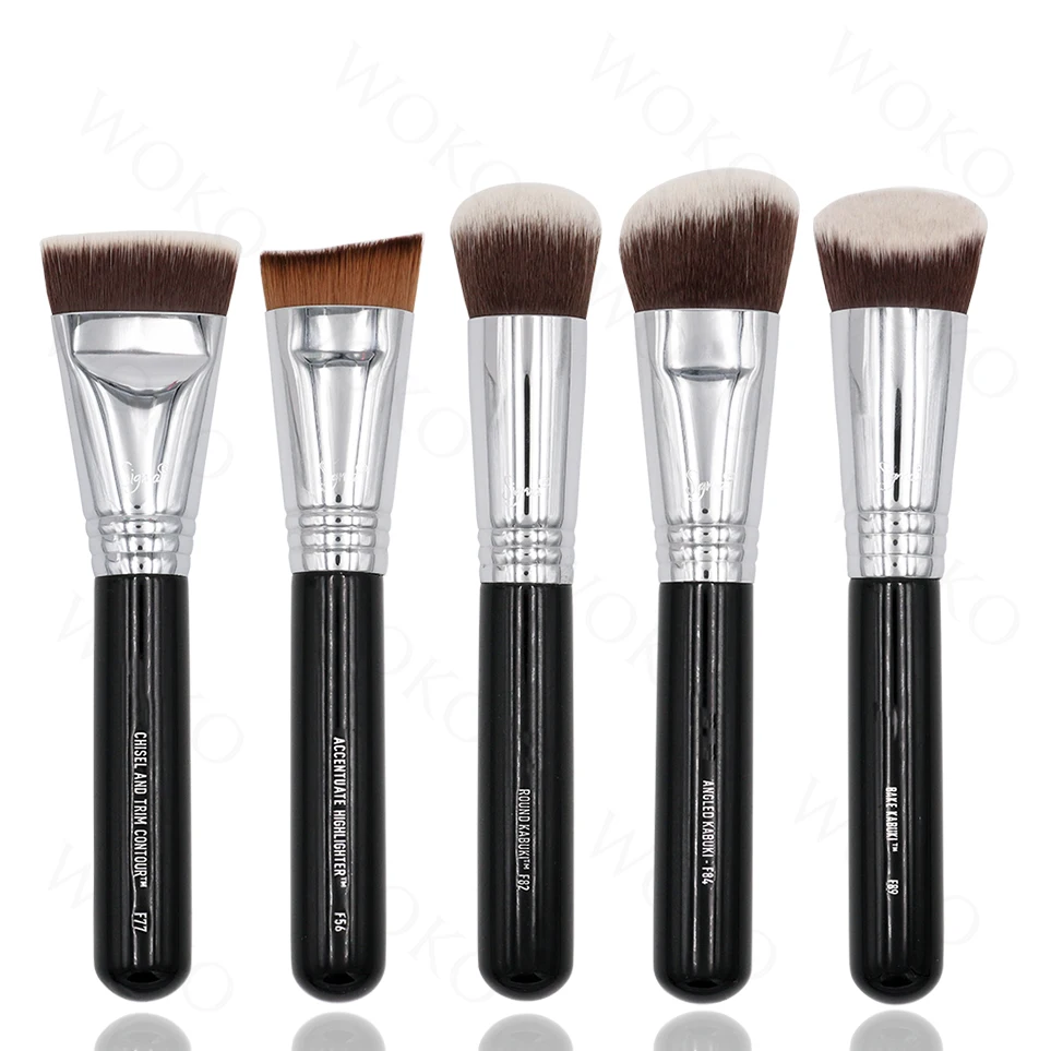 

Angled Kabuki Round Kabuki Chisel And Contour Accentuate Highlighter contour foundation kabuki brush wood makeup brushes