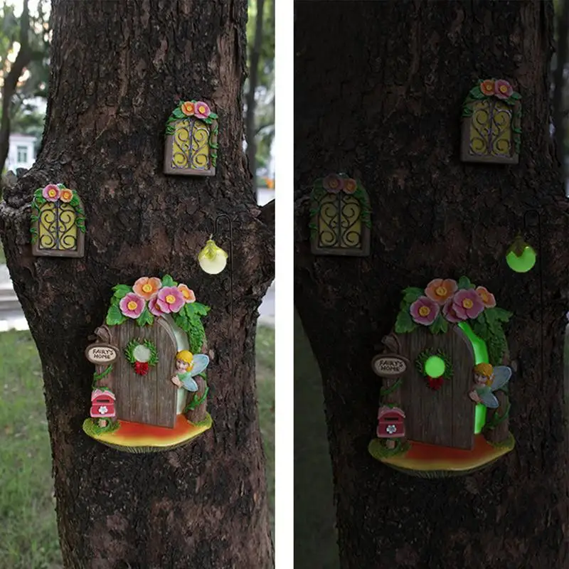 Открытие сказочной двери миниатюрная оконная скульптура с фонарем для деревьев