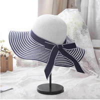cap for women summer black and white stripe seaside beach outing holiday travel bow big brim straw hat female 56 58cm for girls