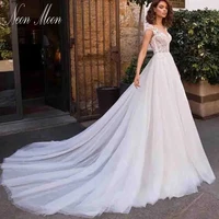 romantic a line wedding dresses 2022 for womens lace appliques bride dress backless button spaghetti straps bridal gown vestido