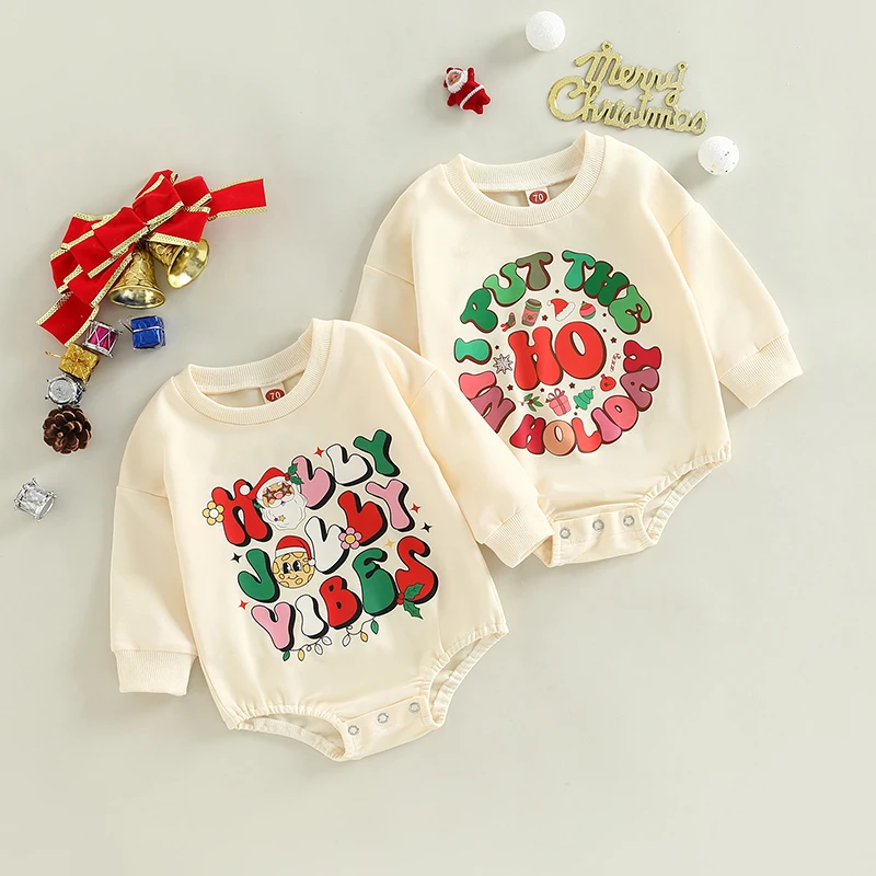 

Модные осенние комбинезоны для новорожденных мальчиков и девочек с мультяшным Санта-Клаусом/буквенным принтом толстовки с длинным рукавом Комбинезоны Одежда