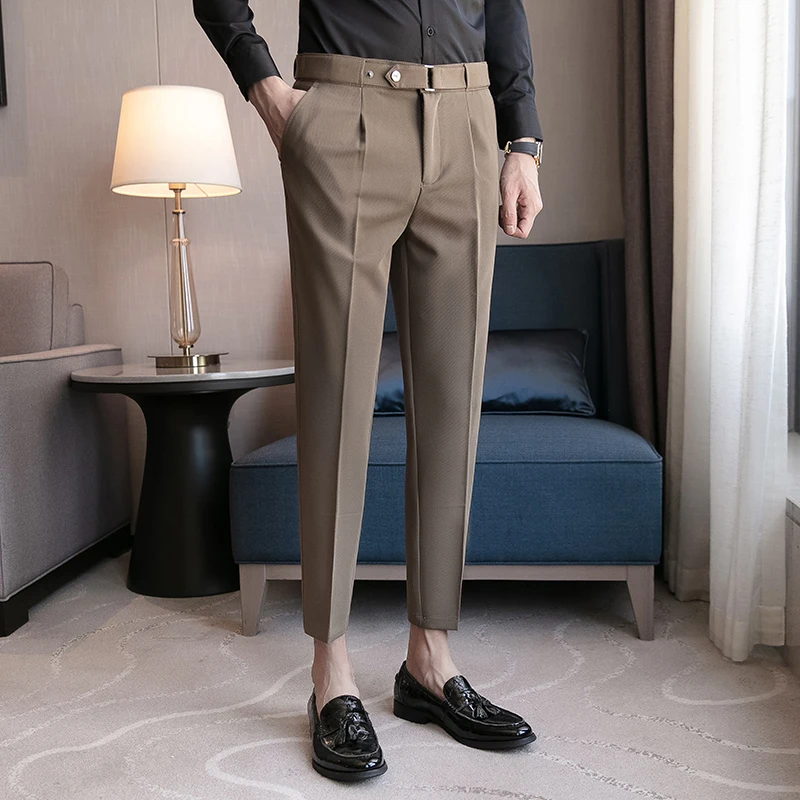 

Men's Spring Summer Solid Color Casual Straight Slim Small Feet Nine-point Trousers 4 Colors Optional 9-point Trousers for Men