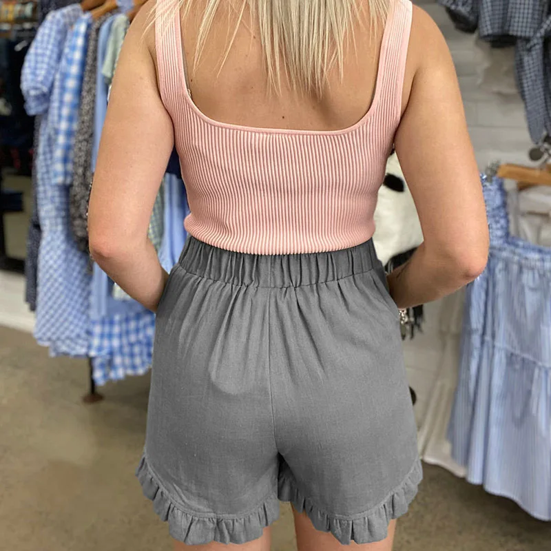 Fashion Versatile Summer Women's Shorts New Casual Elastic High Waist Loose Cotton and Linen Wide Leg Pants Pocket Solid Shorts