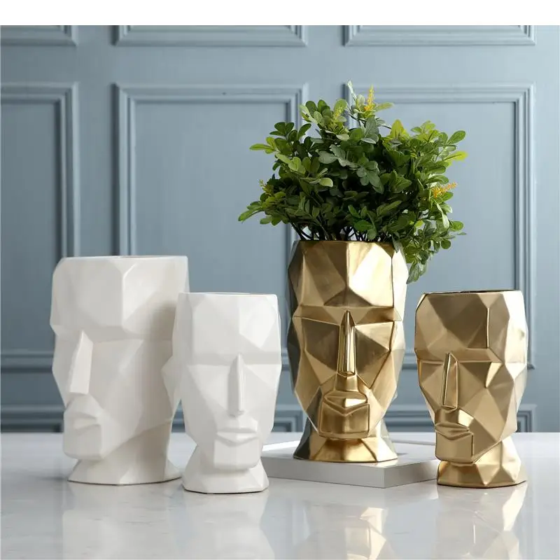 Скандинавская керамическая ваза абстрактные золотистые вазы с геометрическим