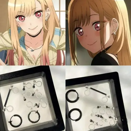 

Hot Anime My Dress Up Darling Marin Kitagawa Cosplay Earings Props Accessories Metal Ear Clips Set Gift