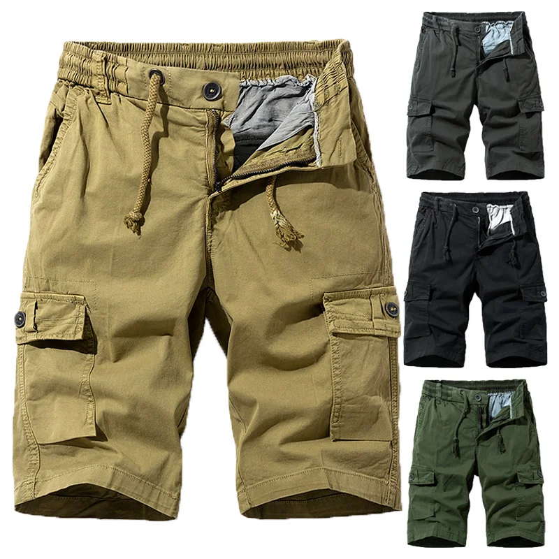 

2022 Summer New Cotton Military Cargo Shorts Men Fashion Khaki Outdoor Casual Short Pants Men Multi Pocket Tactical Shorts Men