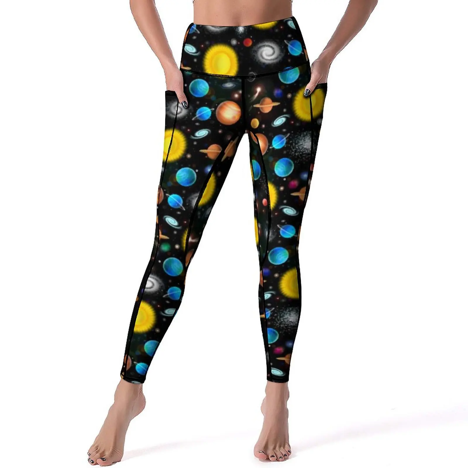 

Gold Moon Print Leggings Colorful Astronomy Space Fitness Yoga Pants Push Up Quick-Dry Sports Tights Breathable Graphic Leggins