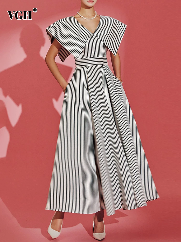 VGH хитовые цветные полосатые платья для женщин с v-образным вырезом без рукавов и