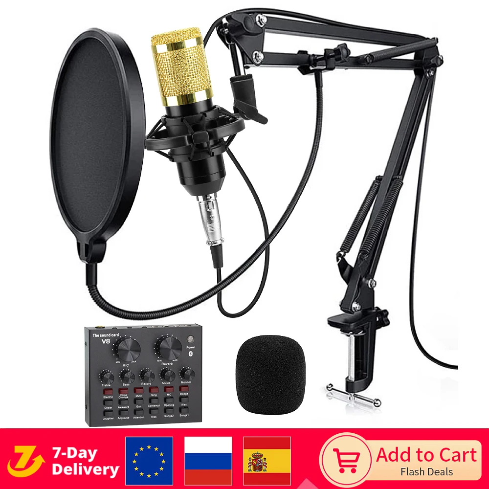 

Profession Condenser BM 800 Microphone Sound Card Phantom Power Bm800 Microphone for PC Gaming Karaoke Singing Studio Recording