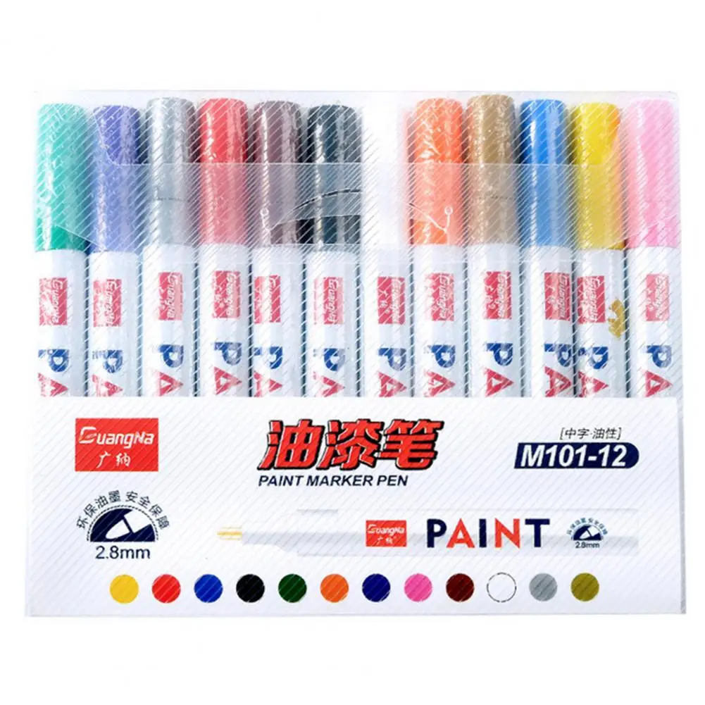 

12 Color Colored Markers Waterproof Car Tyre Tire Tread Rubber Metal Permanent Paint Markers Pen Stationary Painting Supplies