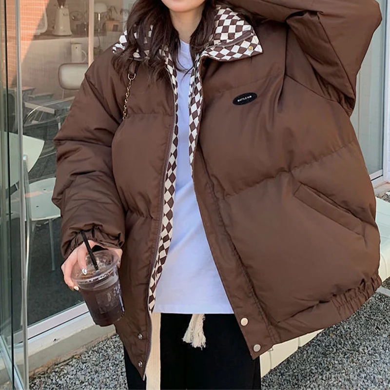 Versatile Women's Down Parka Loose Fashion Solid Long Sleeve Zipper Ladies Cotton Clothes Casual Thickening Outerwear 2022 New