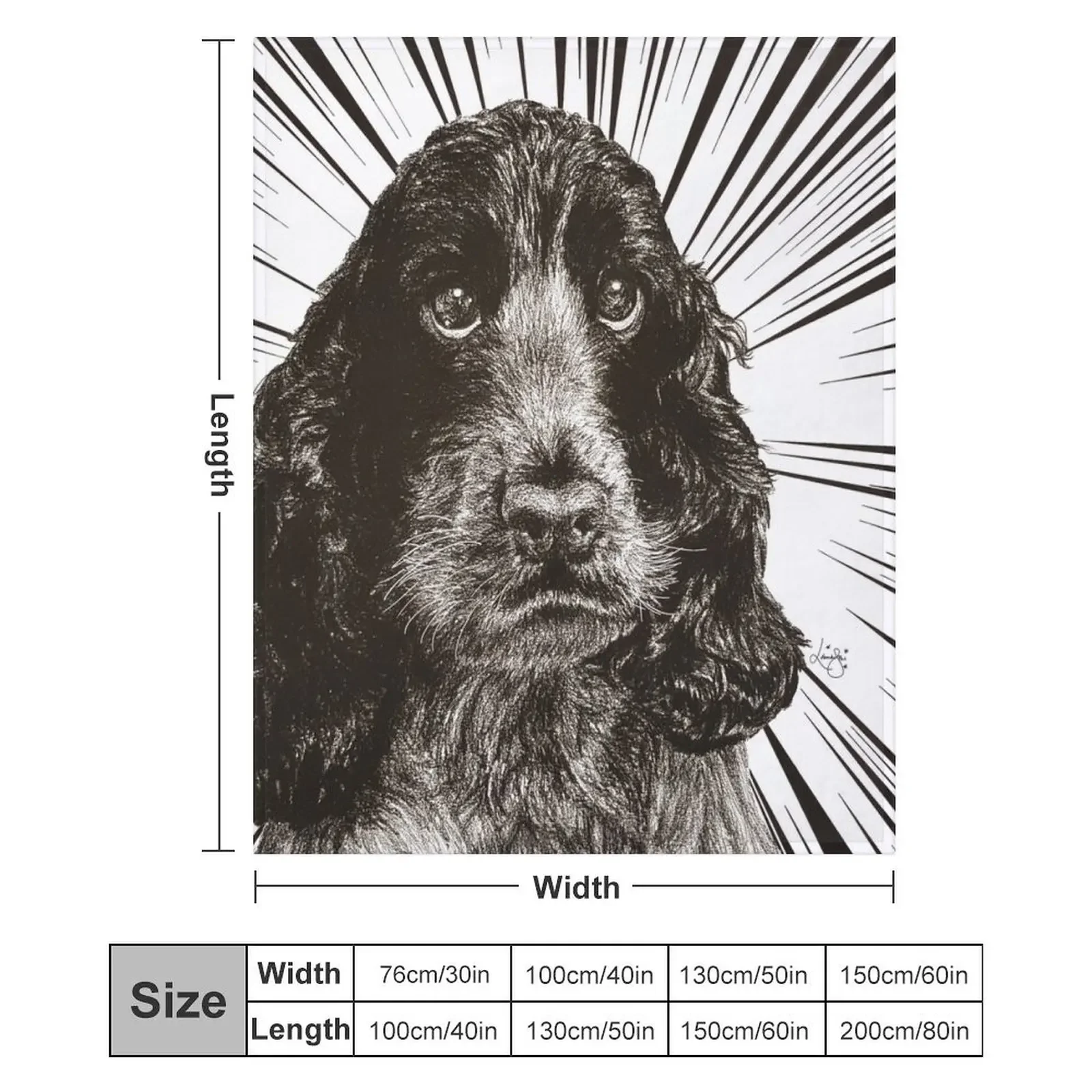 Кокер-спаниель Art Синий роан Черно-белый рисунок Плед Теплое на зиму Одеяла для