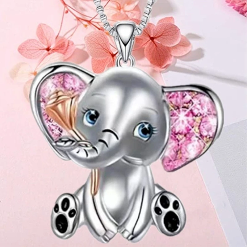 Женское ожерелье с подвеской в виде слона серебряного цвета |