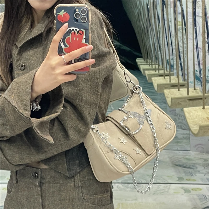 Y2k Handbag Women's Underarm Bag 2023 New Trend Biker Handbag for Women Retro Hot Girls Chain Bag Fashion Designer Bolso Mujer