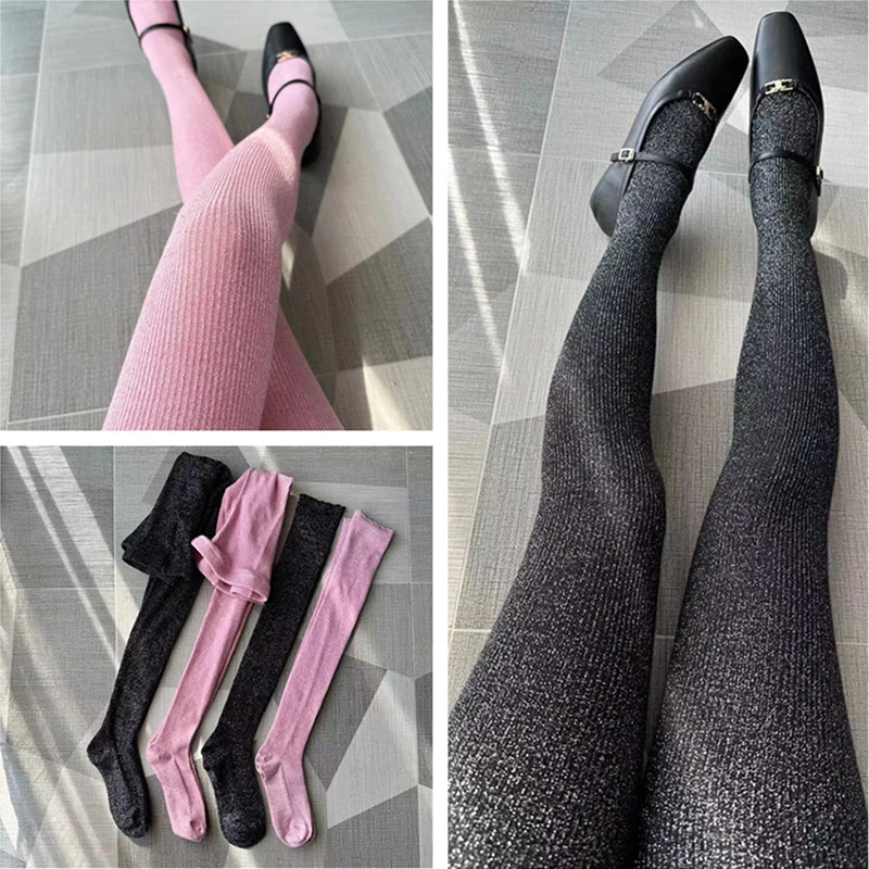 Модные корейские чулки блестящие золотые колготки сексуальные трикотажные