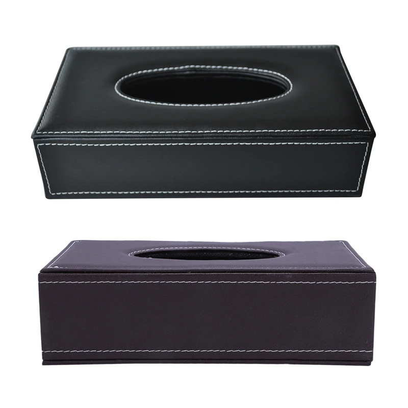 

2 Pcs Portable Leather Rectangular Tissue Cover Box Holders Case Pumping Paper Hotel Home Car Gift Brown & Black