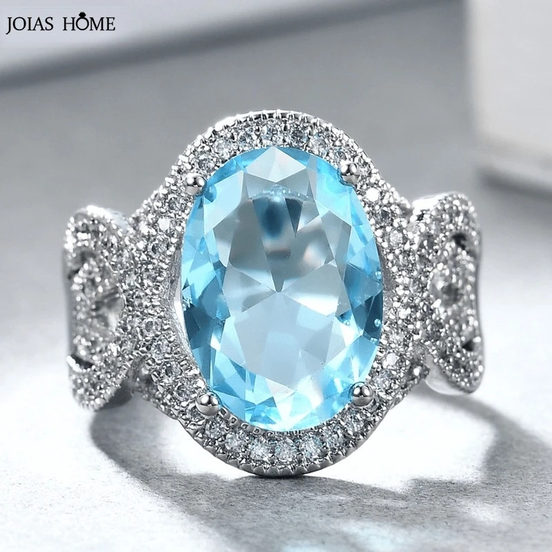 

Joiashome Square Zircon Rings For Women 925 Sterling Silver Simple Blue Gemstone Female Rings Anniversary Wedding Jewelry Gifts