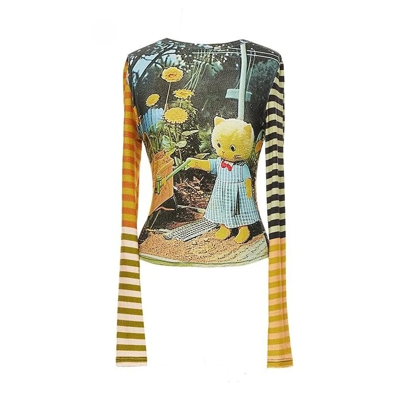 Фото Deeptown Y2k Harajuku футболки с героями мультфильмов женские Kawaii Juminocore футболки с графическим рисунком японский стиль 2000-х годов футболки с длинными рукавами Slim Up №1