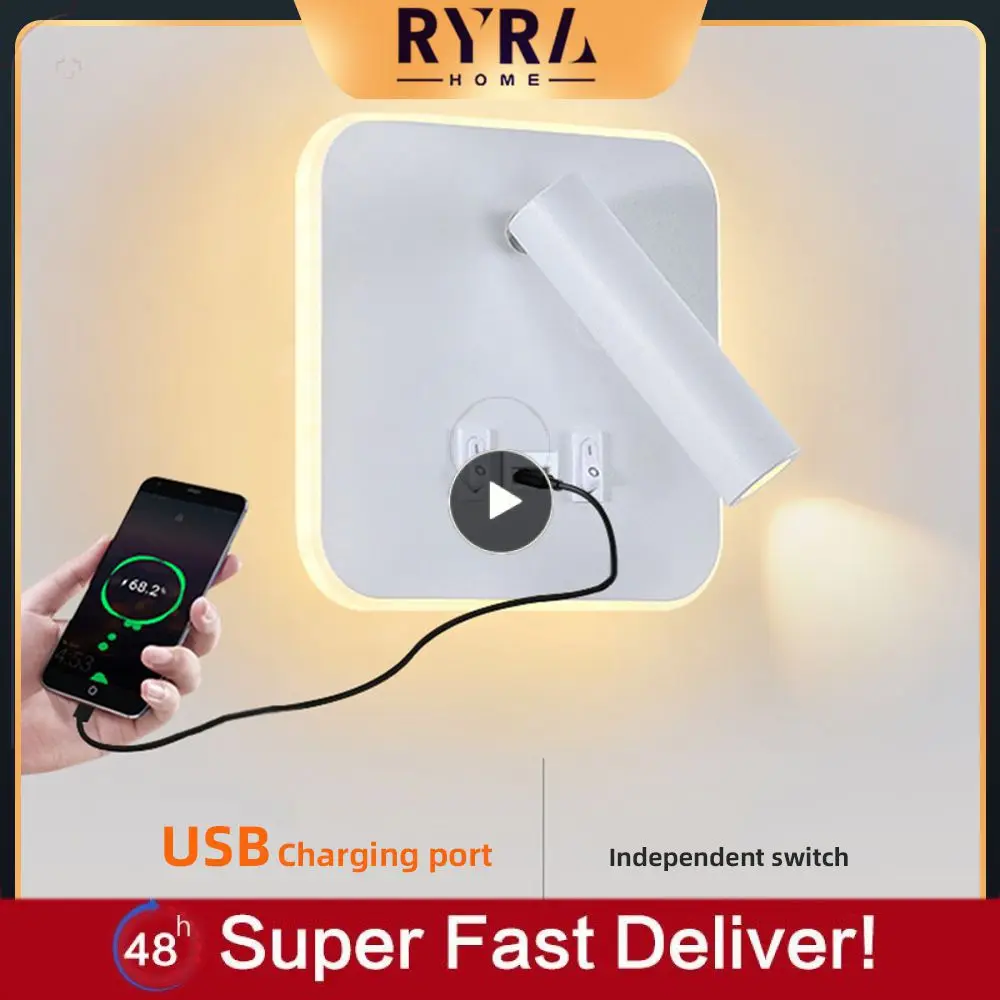 

220v Led Lights With Switch Usb Charging Bedside Wall Lamp Adjustable 350 Degree Rotation Indoor Lighting Nordic Minimalist