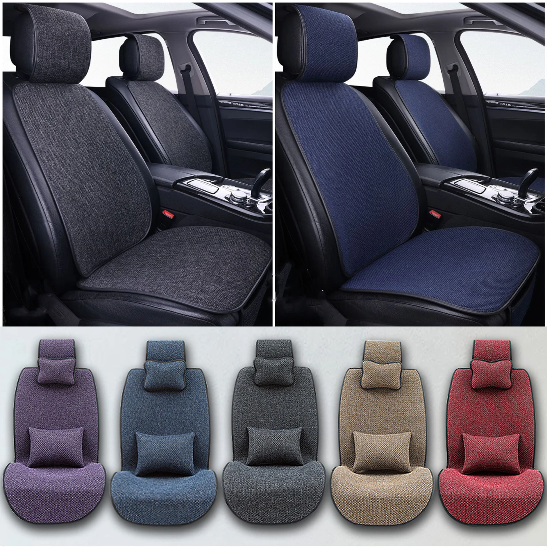 

New Flax Car Seat Cover Protector Linen Front Rear Back Cushion Protection Pad Mat Backrest for Auto Interior Truck Suv Van