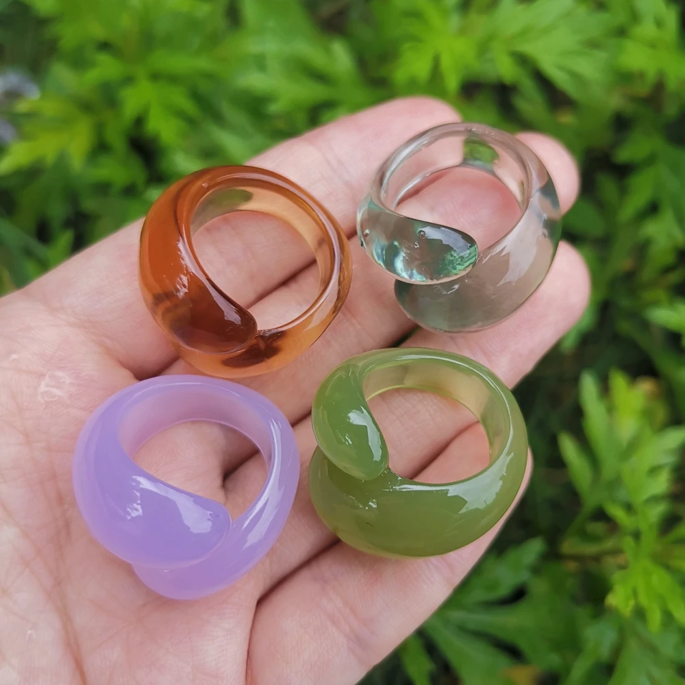 

Trendy Multicolour Transparent Resin Acrylic Geometric Round Rings for Women Korean Jewelry Exquisite Finger Ring Party Jewelry