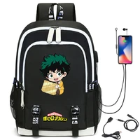 my hero academia deku backpack with usb charging port cute mha all might cosplay bookbag for boys girls gift school mochila