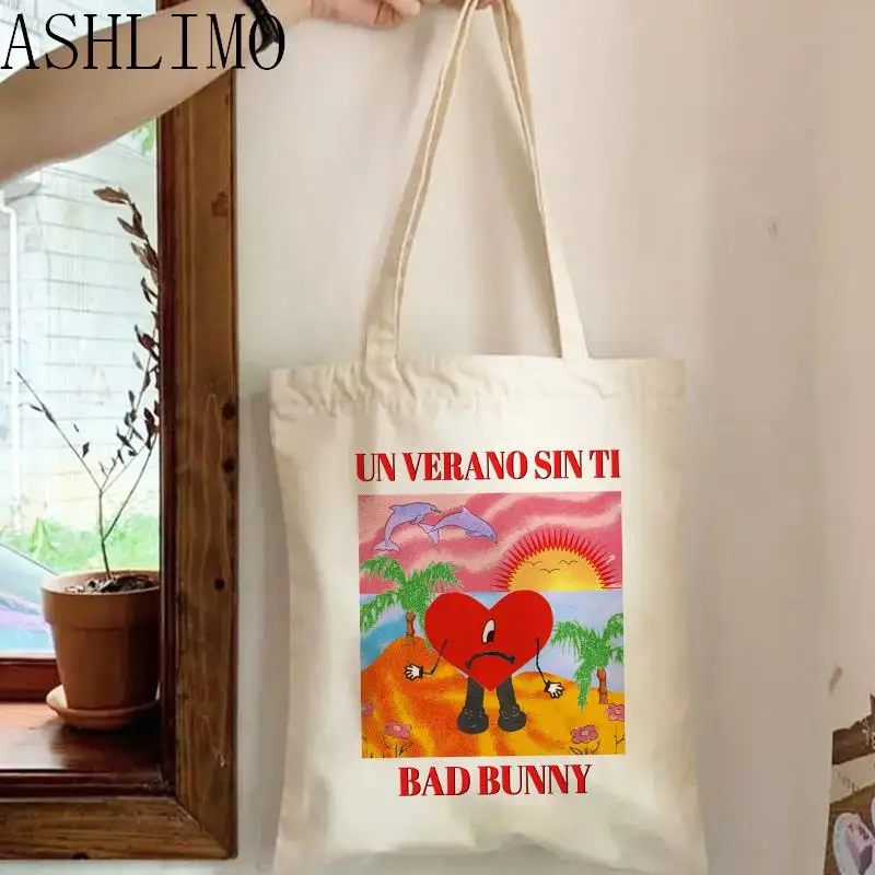 Сумка-шоппер Bad Bunny UN VERANO SIN TI, музыкальный альбом, Женская Ручная сумка, сумка на плечо, Повседневная Большая Сумка-тоут, вместительная сумка ...