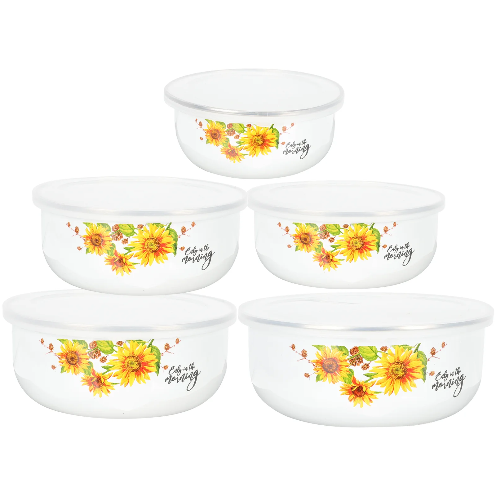 

5 Pcs Enamel Covered Bowl Office Bento Case Salad Bowls Lids Mixing Household Food Container Fresh Keeping Rice Fruit Noodle