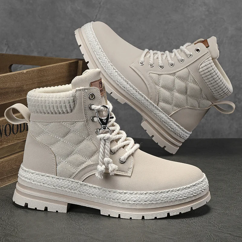 

High Top Men's Shoes Autumn Waterproof Outdoor Sports Work Boots Men's British Men's Leather Increased Thick Soles Boots