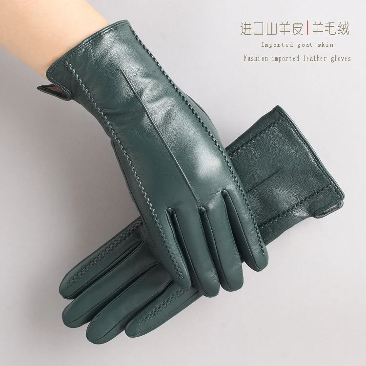 Spanish suede leather gloves women's thin winter driving touch screen plus velvet warm repair cashmere